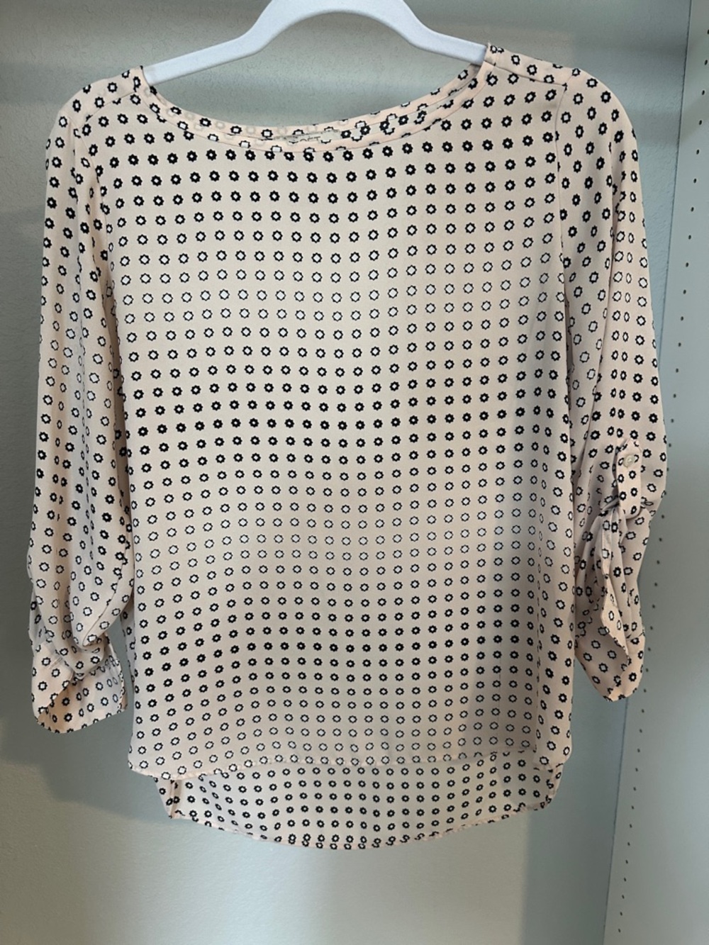 LOFT Cream Blouse with Black Dot Print